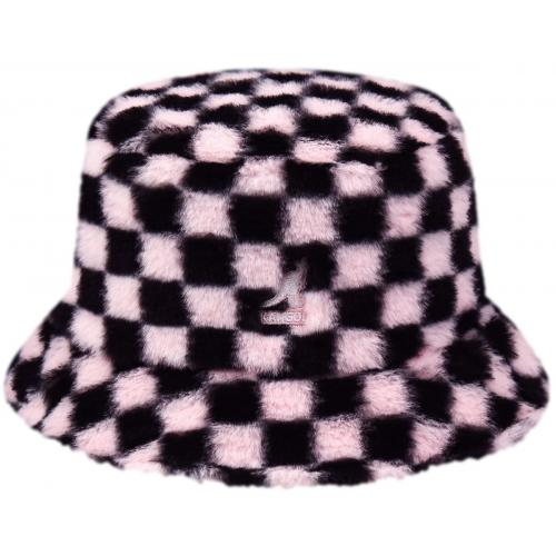 Kangol Pink / Black Checkered Faux Fur Bucket Hat K4370
